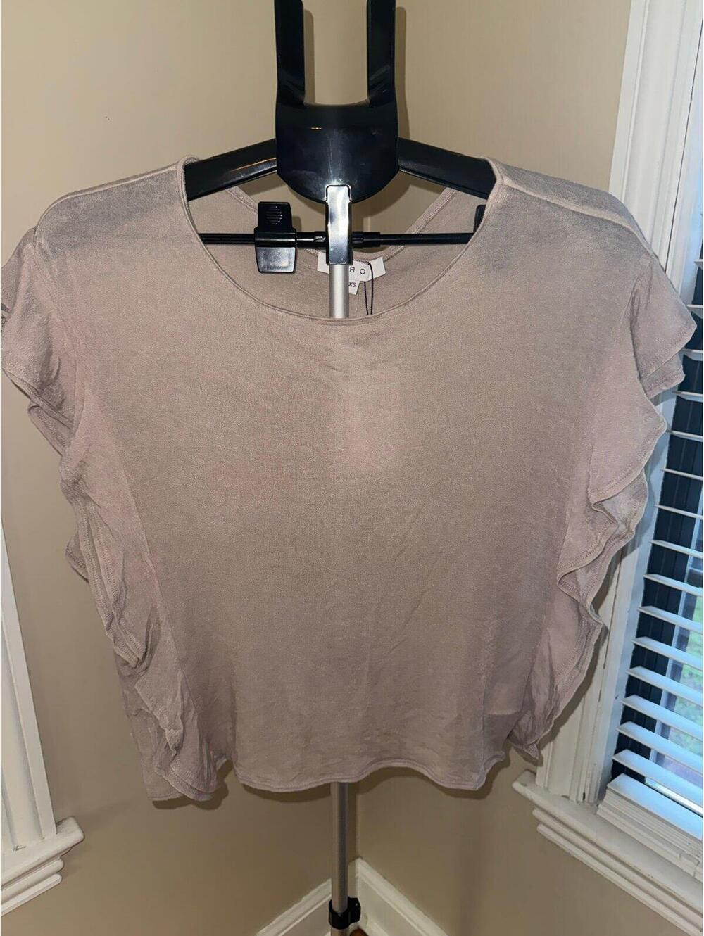 IRO Dalia Taupe Flutter Sleeve Sheer Tencel Blend Top‎ XS NWT